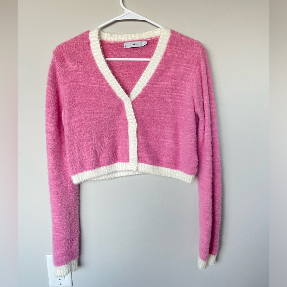 Pink Fuzzy Cropped Cardigan